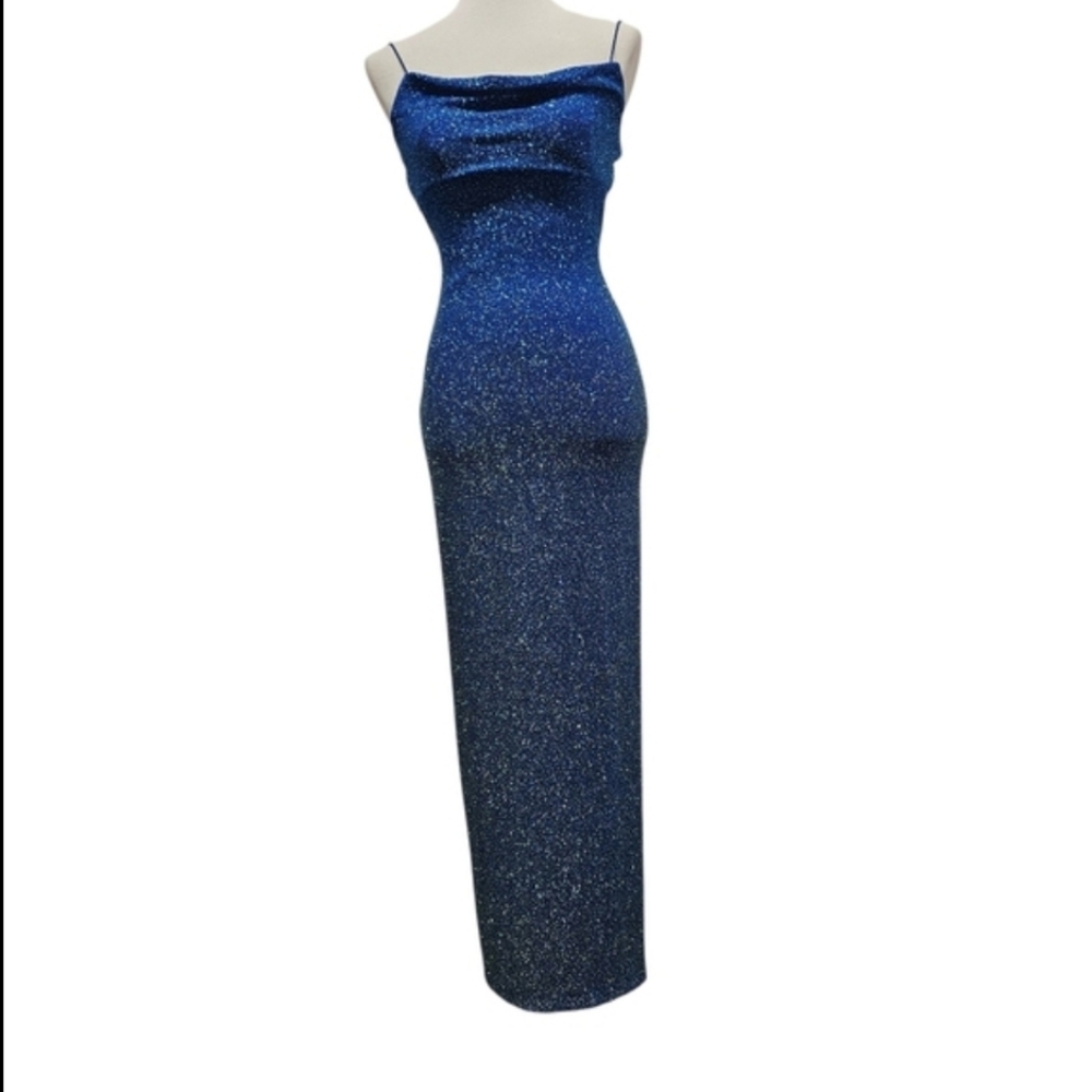 Be Smart Blue Sparkle Glitter Maxi Evening Dress Size 5/6 Hoco Y2K Glam Occasion